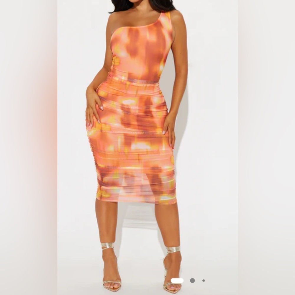Fashion Nova Orange Asymmetrical Pencil Skirt Set